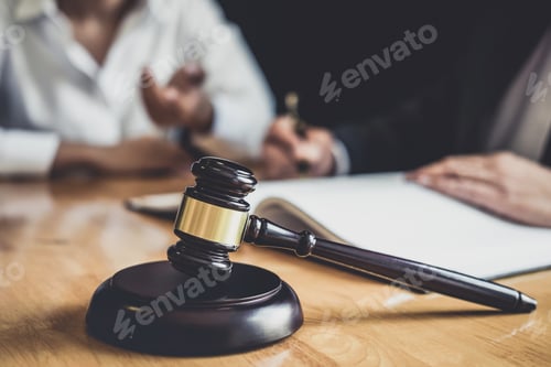Preview: Male lawyer or Counselor working in courtroom have meeting with client are consultation with