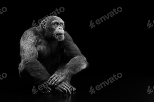 Preview: Chimpanzee monkey portrait on black