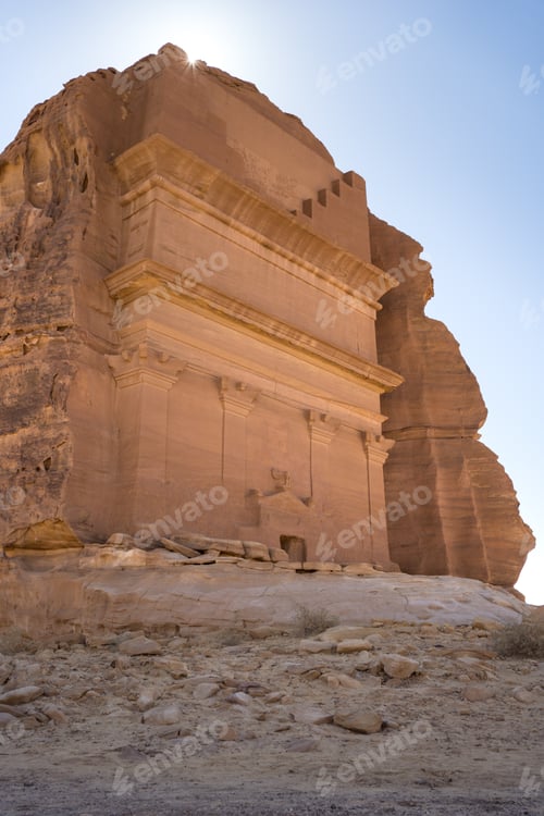 Preview: Scenic landscape of tombs in rocks in desert
