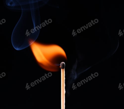Preview: Ignition of a match, with smoke on dark background