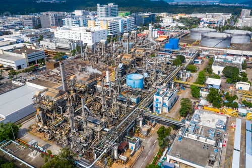 Preview: Tai Po, Hong Kong 19 May 2019: Top view of Hong Kong industrial factory