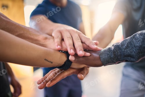 Preview: Hand together, teamwork and community of business diversity, company team and support. Office emplo