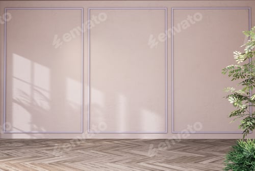 Preview: Home interior rendering with empty room color wall and decorated