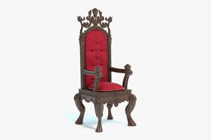Preview: Ornate Wooden Throne with Red Velvet Upholstery