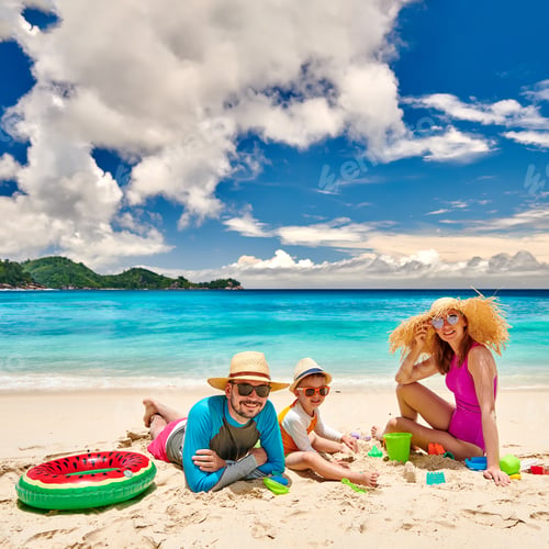 Preview: Family On Beach, Young Couple With Three Year Old Boy. Summer Vacation At Seychelles.