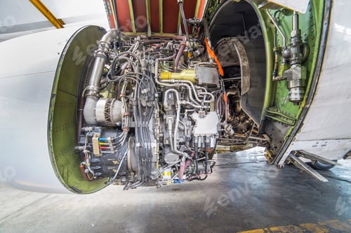 Preview: airplane engine side view close up