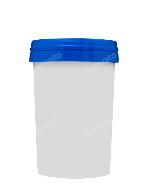 Preview: White Container with Blue Lid on White Backdrop