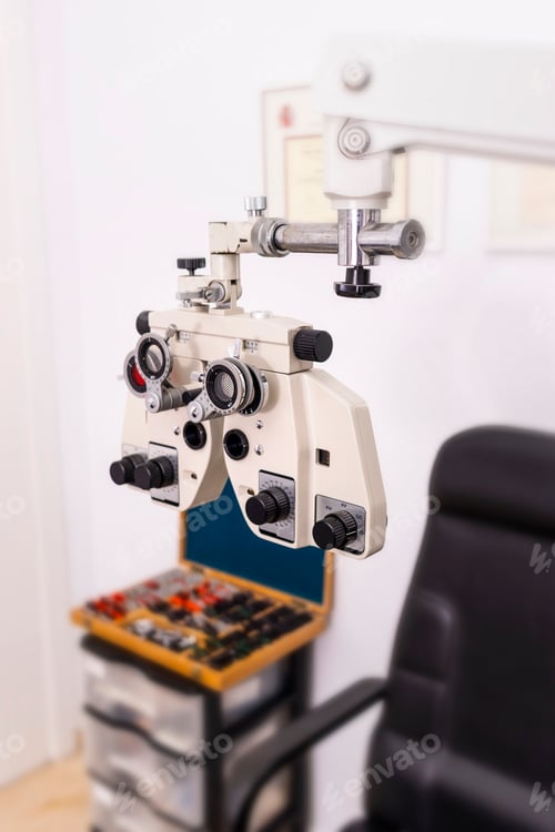 Preview: Precision Eye Care: Macro Shot of a Phoropter for Optometry Examination