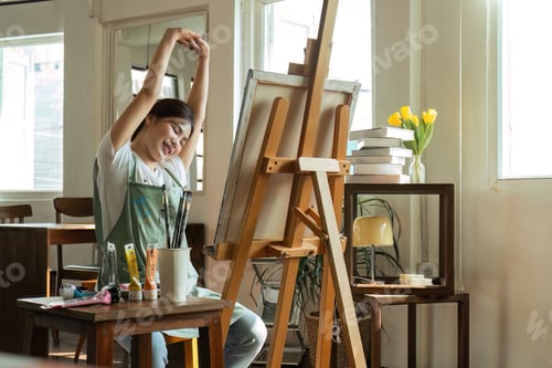 Preview: Talented Female Artist Working on a artist lifestyle. painting hobby. woman drawing beautiful