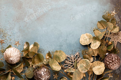 Preview: Beautiful Christmas gold flower on vintage blue background.