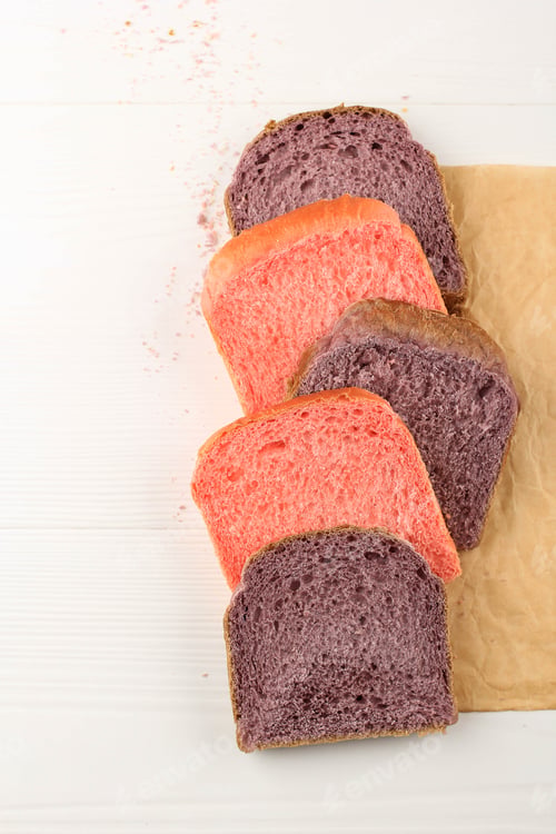 Preview: Top View Pink and Purple Japanese Hokkaido Bread