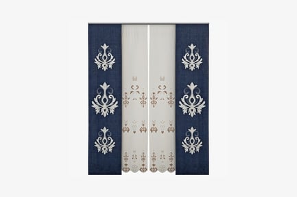 Preview: Triple panel curtains with symmetrical floral design