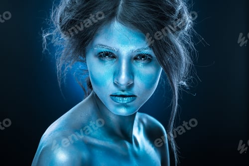 Preview: Fantasy woman with blue frost makeup and skin