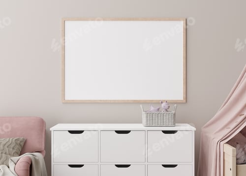 Preview: Blank Frame Over White Dresser with Pink Accents