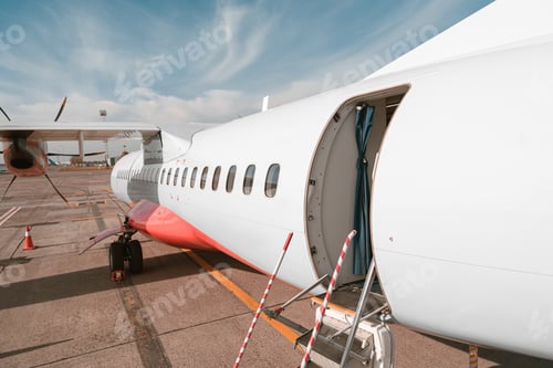 Preview: Close up of airplane standing in airport ready to flight