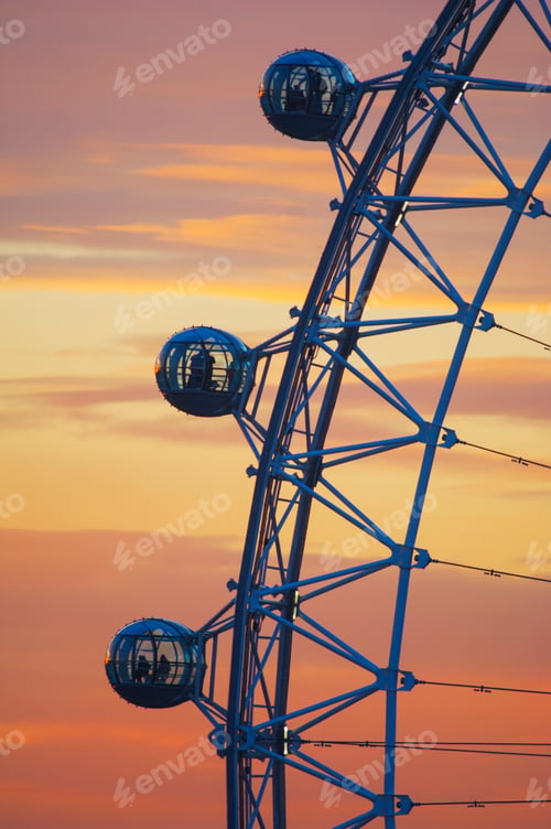 Preview: Detail of London Eye at sunset, London, UK