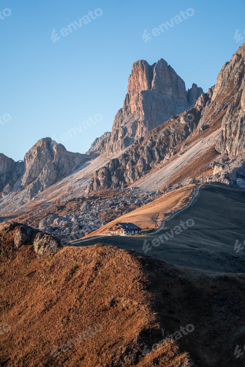 Preview: Sunset photo of mountain Nuvolau Averau, Passo Giau in Dolomites, Italy