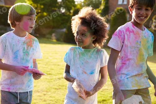 Preview: Children Celebrating Holi Festival With Paint Party