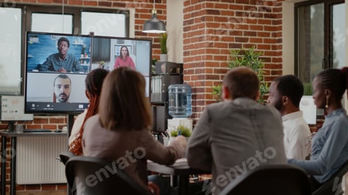 Preview: Workmates attending business meeting on online video call