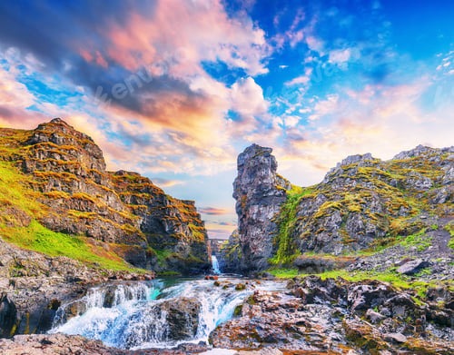 Preview: Marvelous view of Kolugljufur canyon and Kolufossar falls.
