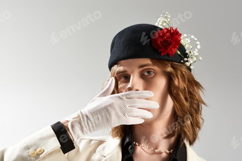 Preview: Exploring the elegance and fashion of a young man in a unique stylish expression