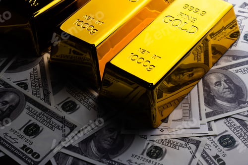 Preview: Close up of Gold bars and banknotes. financial concept