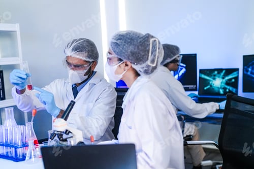 Preview: A diverse team of scientists collaborates in a modern laboratory,