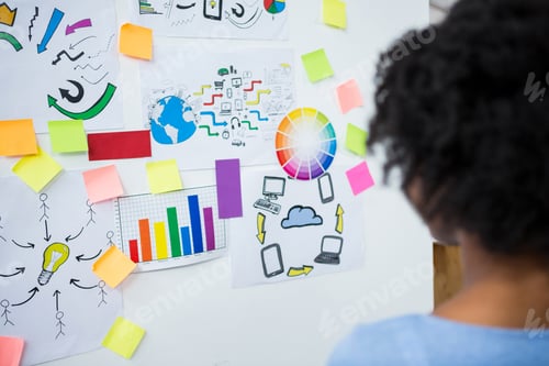 Preview: Female graphic designer looking at white board