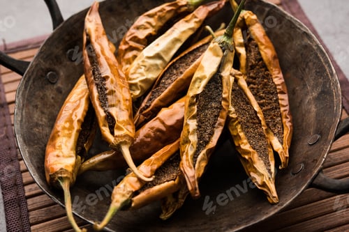 Preview: Sandgi Mirchi or Dried Stuffed Green Chillies, popular Maharashtrian side dish