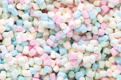 Preview: Background or texture of colorful mini marshmallows.