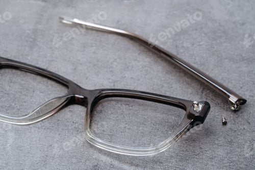 Preview: Closeup of glasses with broken temple lying