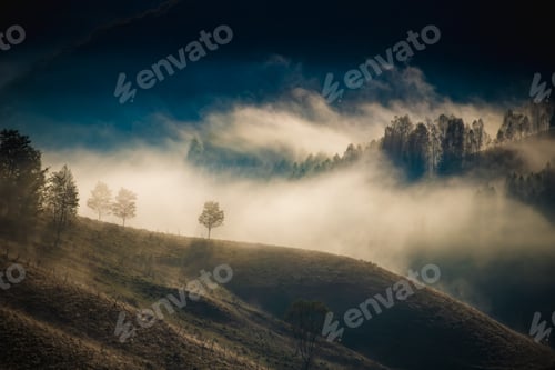 Preview: amazing foggy autumn landscape in the mountains