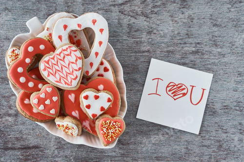 Preview: Heart Cookies in Bowl with Love Note