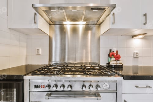 Preview: Interior of modern kitchen with white furniture