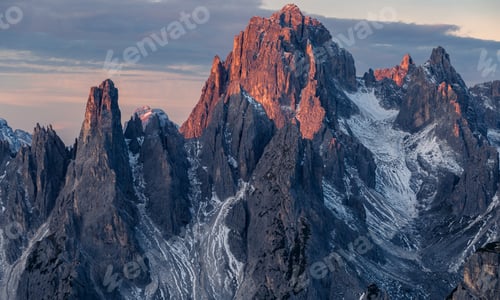 Preview: Breathtaking shot of the Mountain Misurina in Italian Alps under the cloudy sky