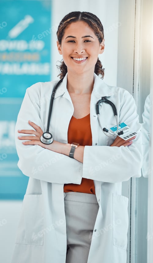Preview: Doctor expert, medical portrait and woman consulting in a hospital, working in healthcare and happy