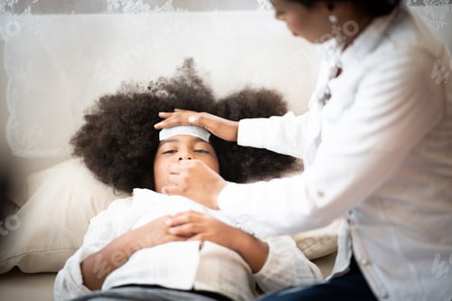 Preview: African American people, Mother is taking care of a sick daughter