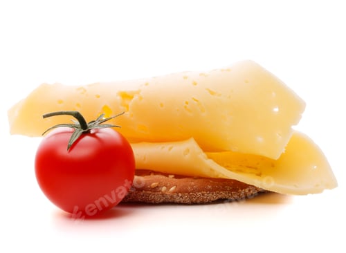 Preview: Cheese Tomato and Bread on a White Background