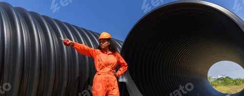 Preview: Industry Engineers Walking Inside Circular water Pipe.
