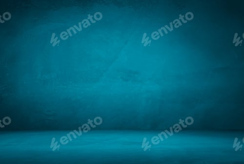 Preview: Vintage grunge blue concrete texture studio wall background with vignette.