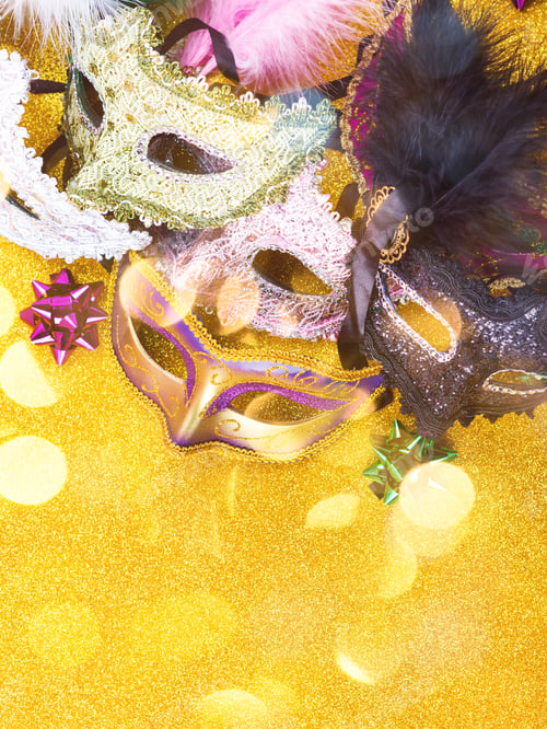 Preview: Carnival mardi gras party masks on gold background
