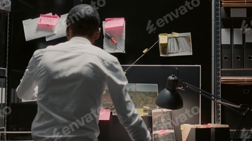 Preview: Male inspector analyzing evidence on board