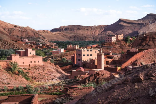 Preview: Nature, rocks, houses and mountains in Dades Gorge Morocco during sunset