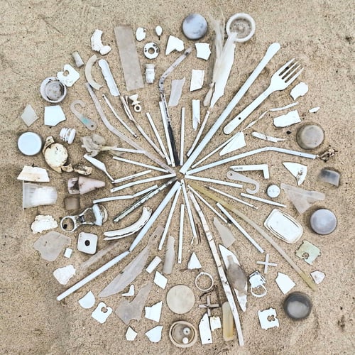 Preview: Mandala made with plastic collected and found on the beach