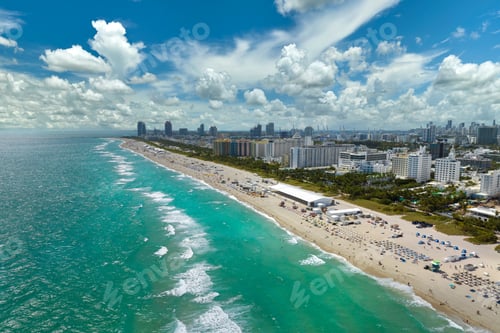 Preview: American travel destination. Southern seashore of Miami Beach city.