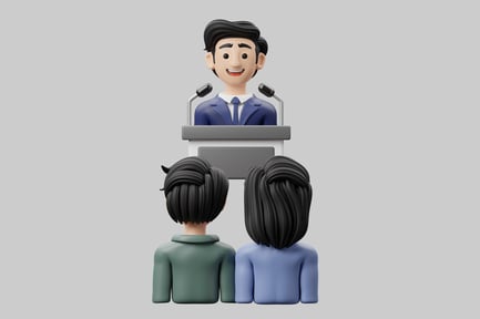 Preview: Man addressing two people at a podium