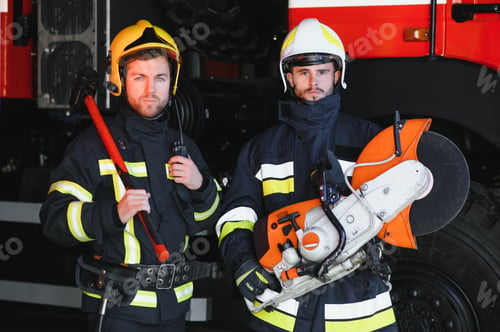 Preview: firemen leaving the station equipped and with the tools for the extinction of the fire