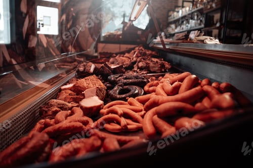Preview: Butcher's shop indoors and huge choice of raw and smoked meat