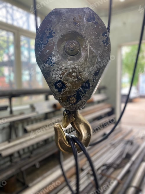 Preview: Heavy Industrial Crane Hook With Cables and Hardware