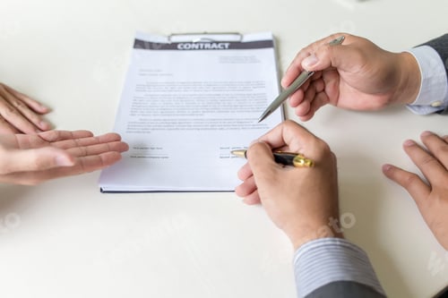 Preview: Business people, signing a contract, meeting together at a meeting.